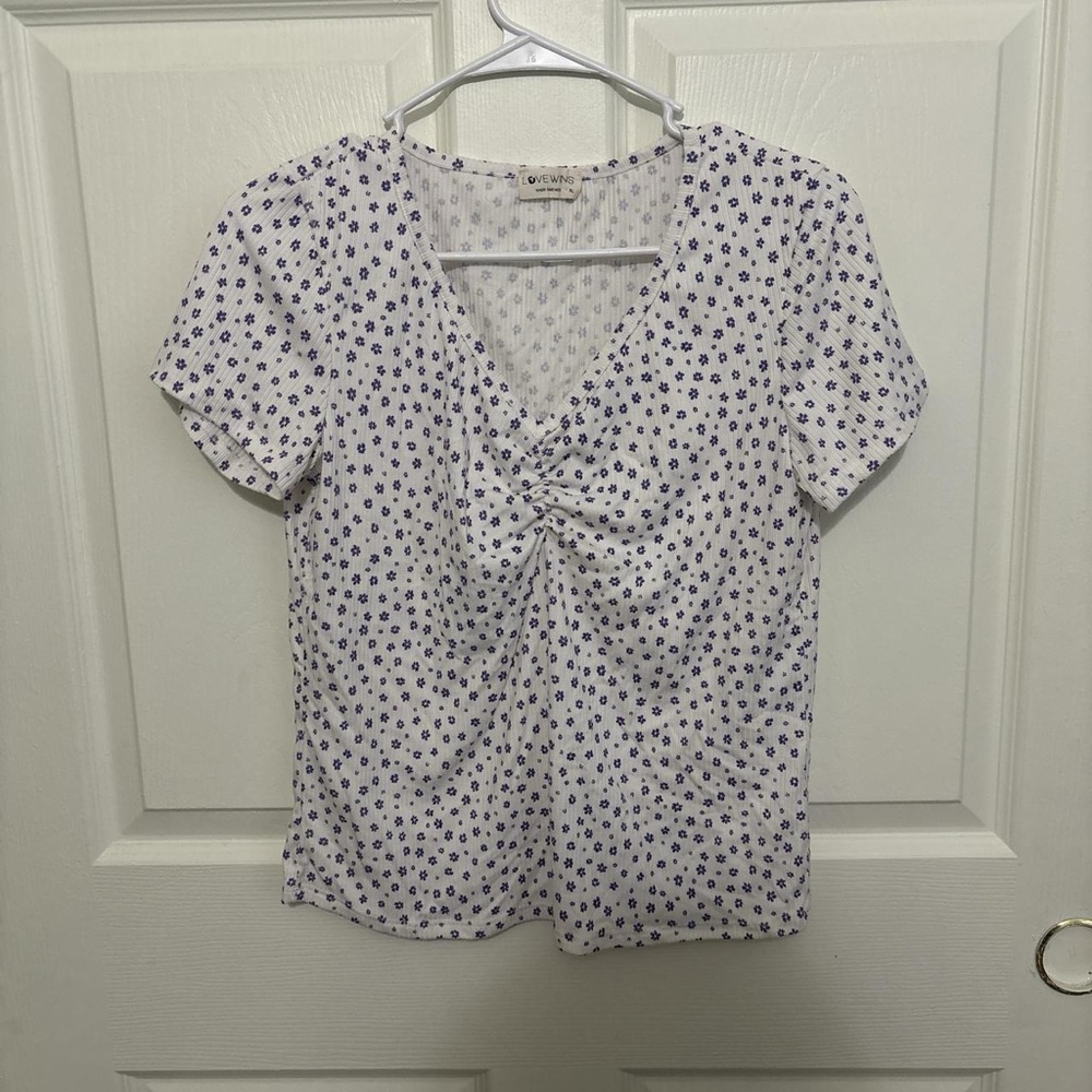 Elegant Purple Floral V-Neck Blouse